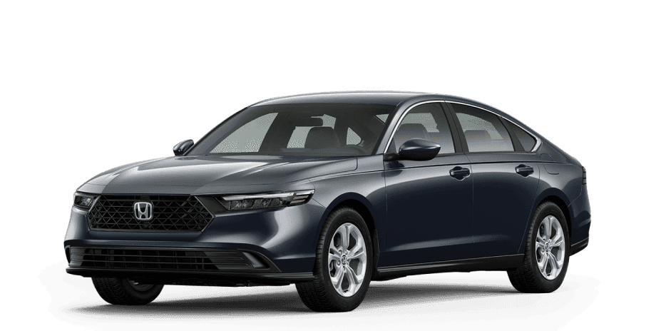 Front three-quarter view of a dark blue Honda Accord LX on a white background.