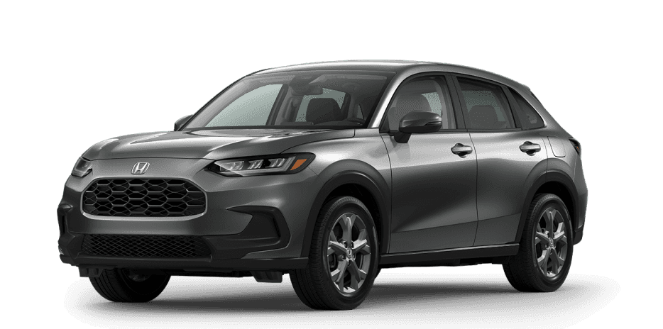  Front three-quarter view of a grey Honda HRV LX on a white background.