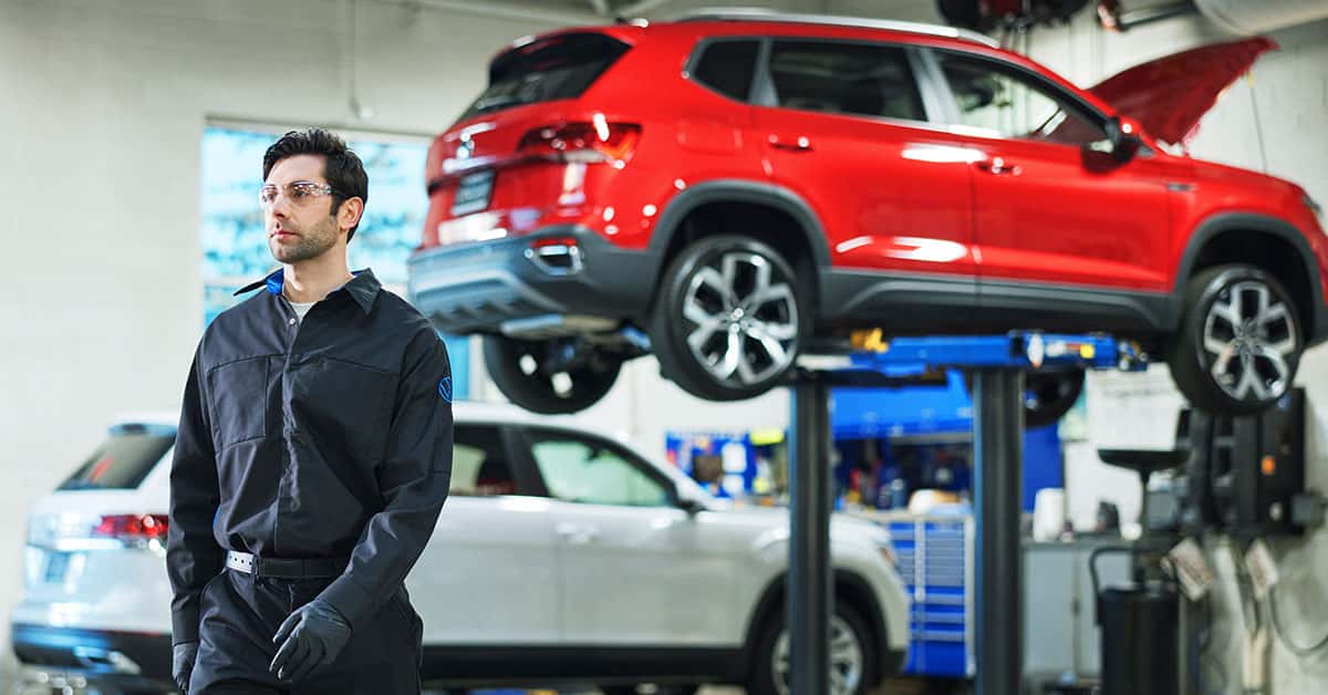 Technician in VW service bay