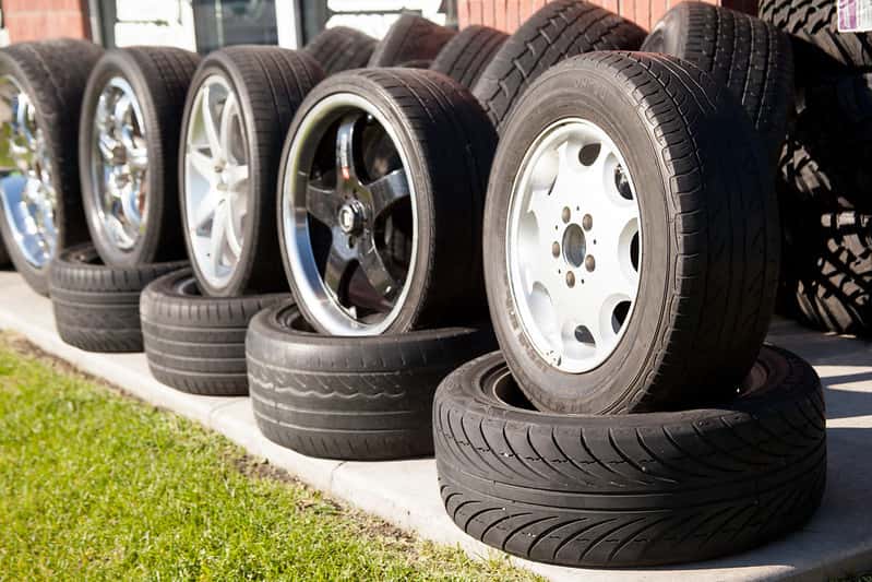 car tires stacked outside