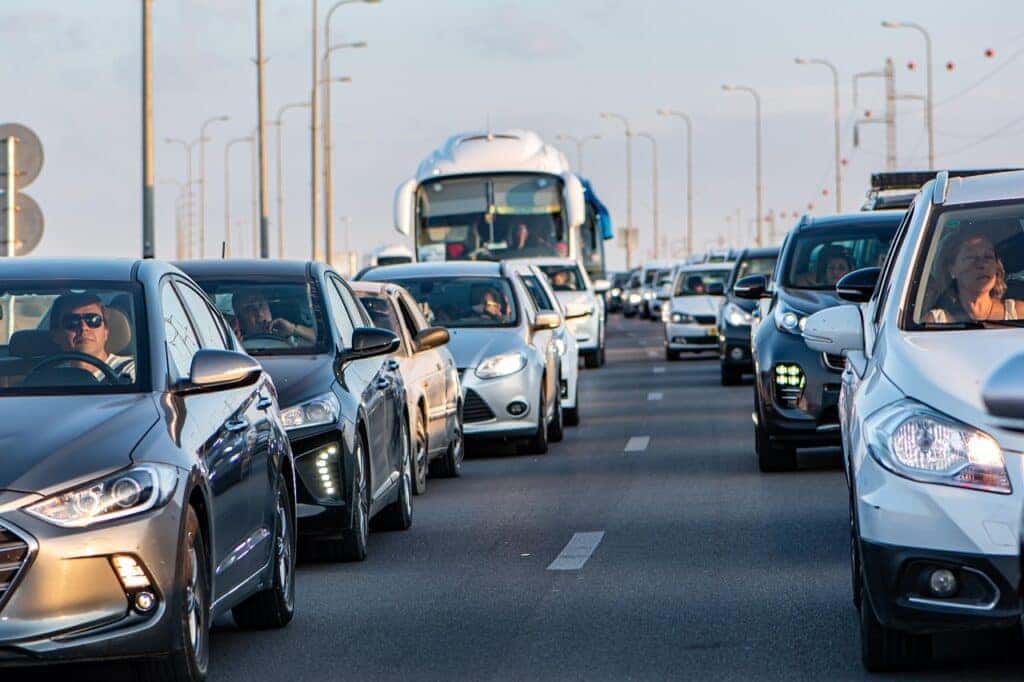 cars sitting in traffic