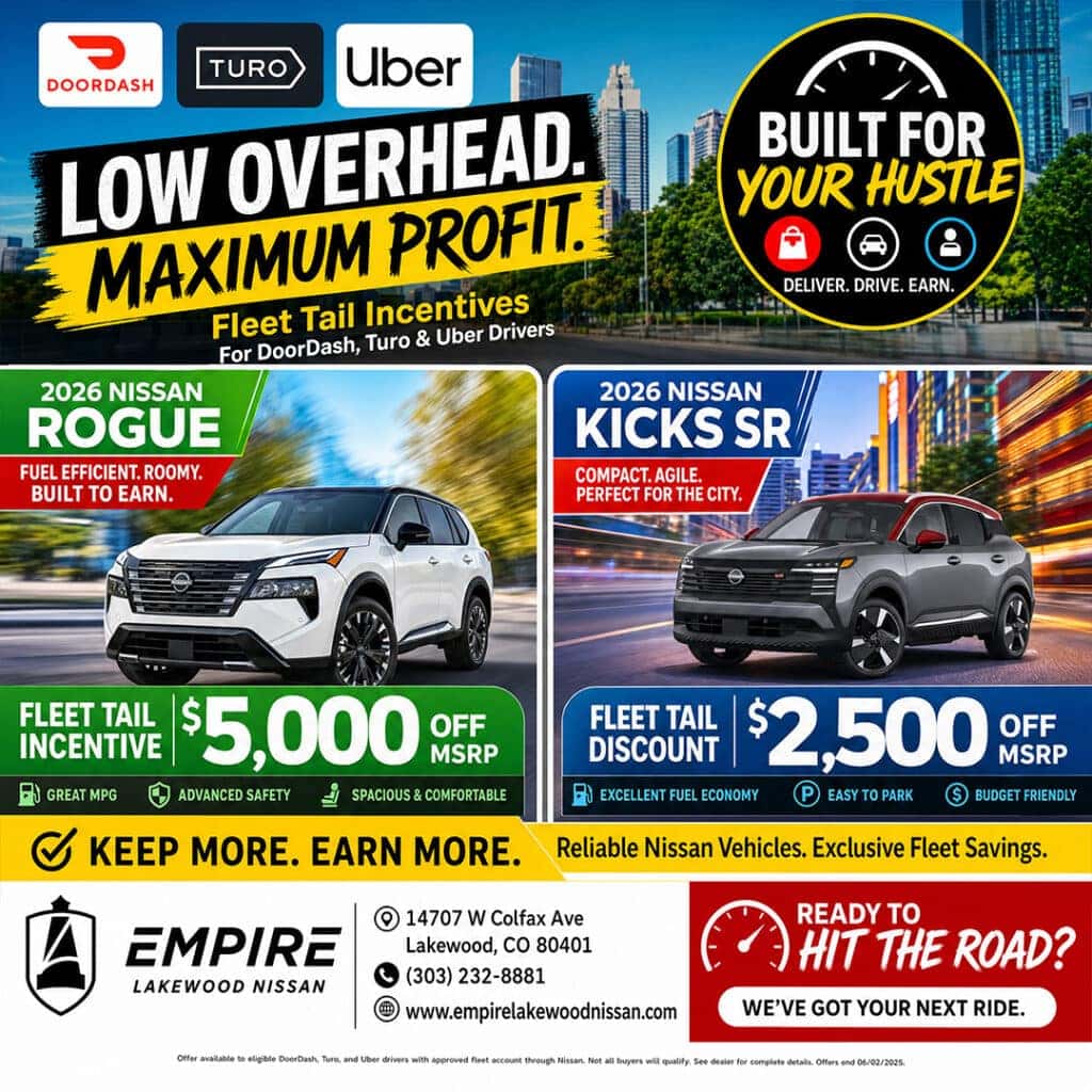 DoorDash, Uber, & Turo Fleet Tail Incentives - Only at Empire Lakewood Nissan