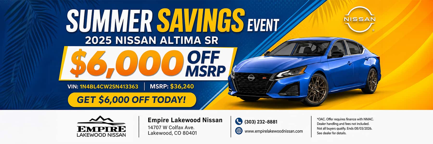 2025 Nissan Altima SR for sale in Denver, CO