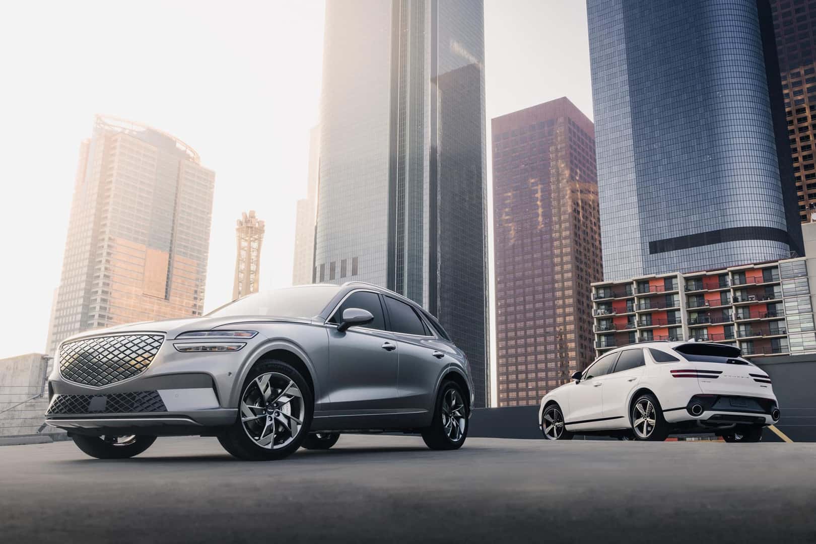 two 2025 Genesis GV70 luxury SUVs