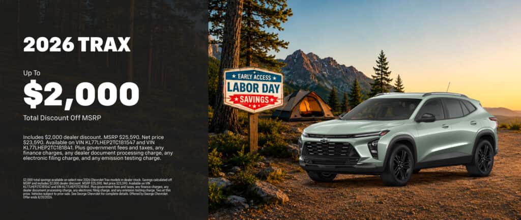 *Get $2000 George Chevy Discount on Select New 2026 Chevrolet Trax
