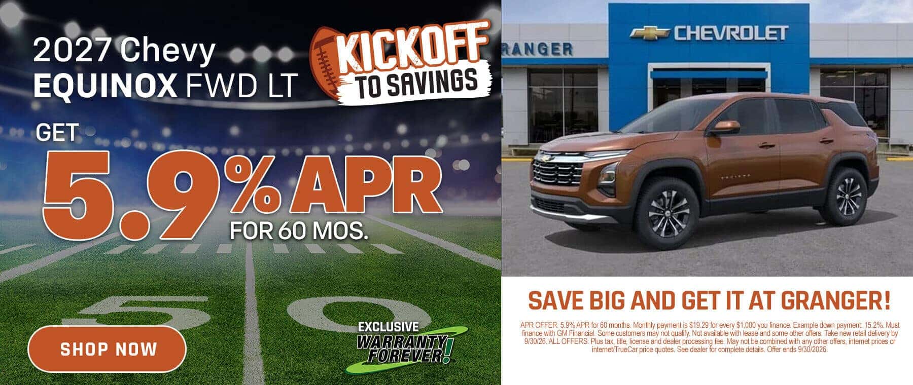 Granger Chevrolet - Kickoff to Savings - 2027 Chevy Equinox APR Offer