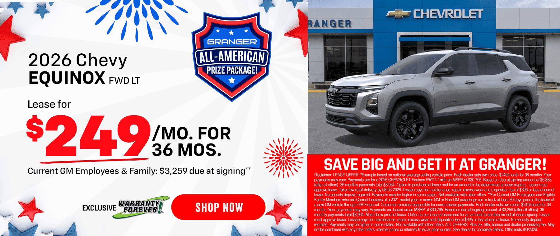 Granger Chevrolet - 4th of July Sales Event - 2026 Chevy Equinox Lease Offer