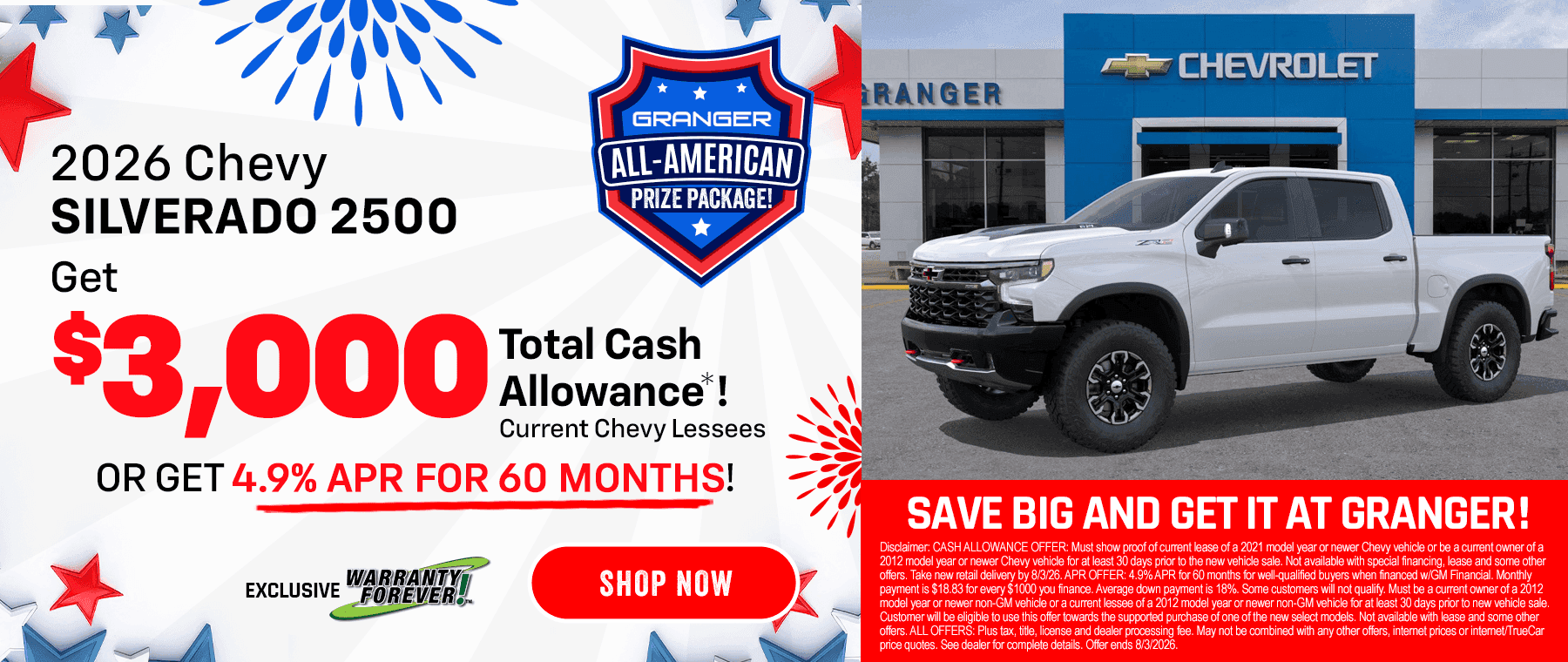 Granger Chevrolet - 4th of July Sales Event - 2026 Chevy Silverado 2500 Special Offers