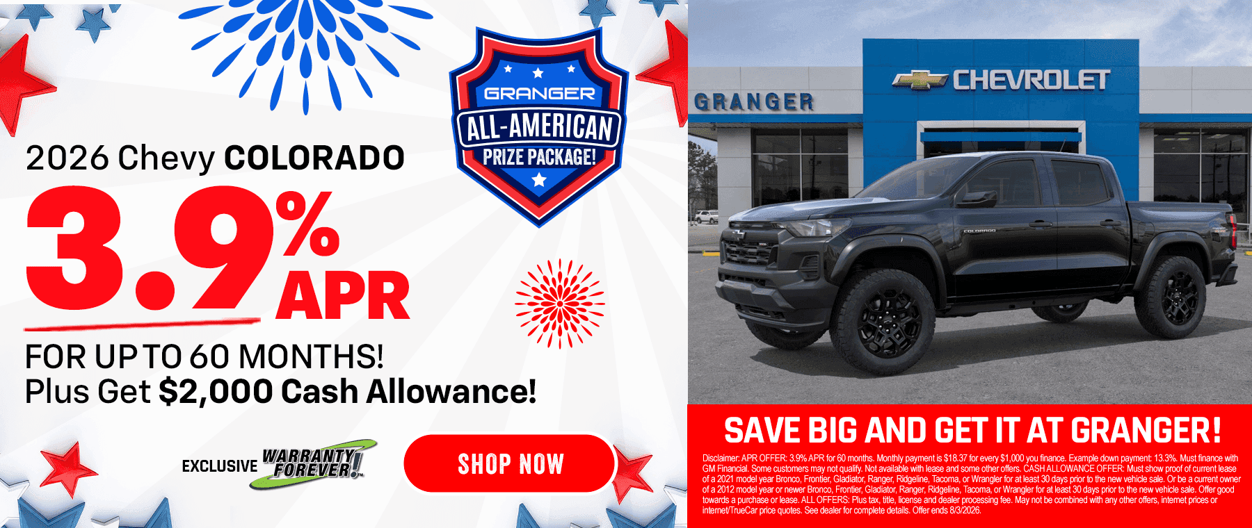 Granger Chevrolet - 4th of July Sales Event - 2026 Chevy Colorado Special APR Offer