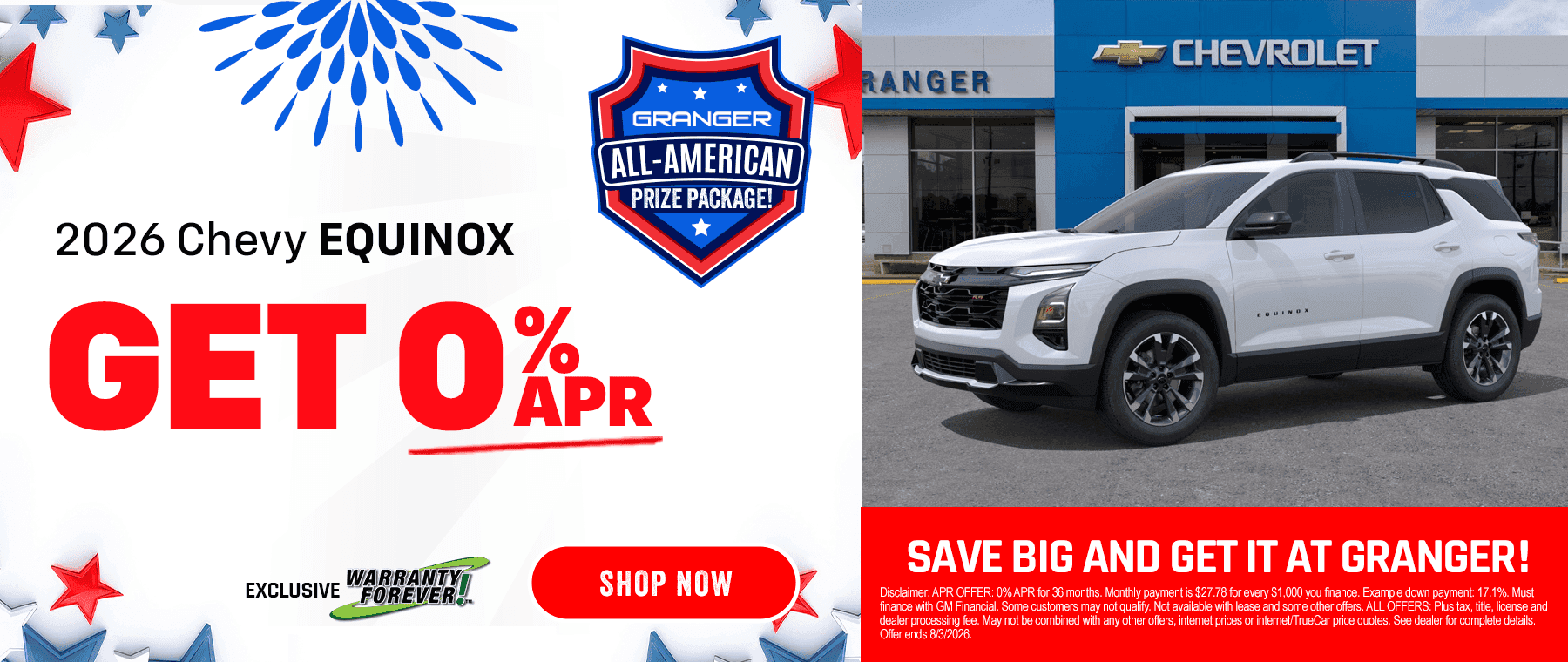 Granger Chevrolet - 4th of July Sales Event - 2026 Chevy Equinox Zero Percent APR Offer