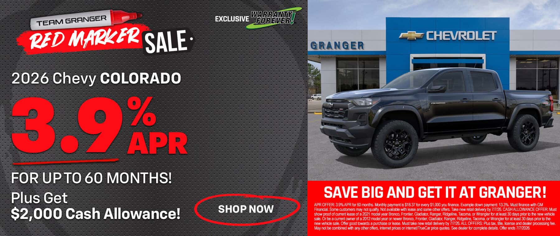 Granger Chevrolet - Red Marker Sale - 2026 Chevy Colorado APR Offer