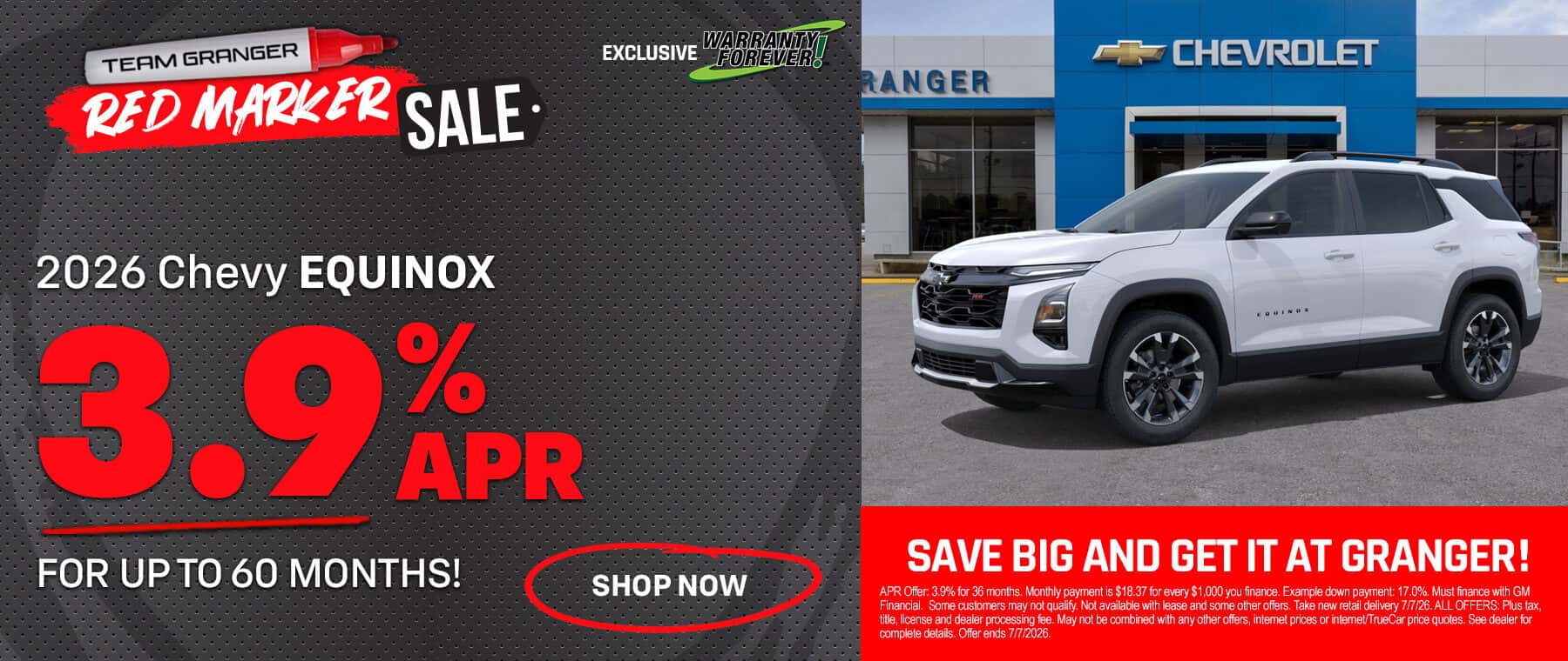 Granger Chevrolet - Red Marker Sale - 2026 Chevy Equinox APR Offer