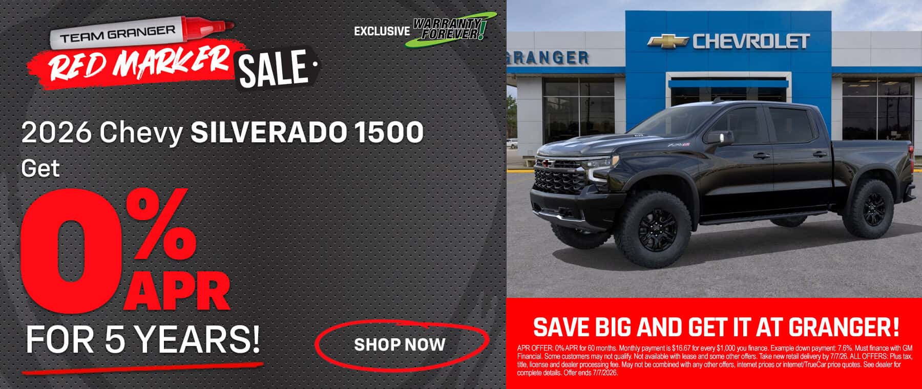 Granger Chevrolet - Red Marker Sale - 2026 Chevy Silverado 1500 Zero Percent APR