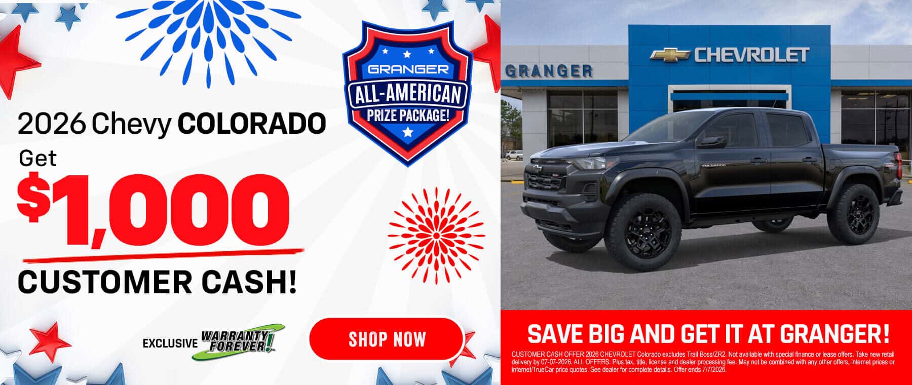 Granger Chevrolet 4th of July Sales Event - 2026 Chevy Colorado Customer Cash Offer