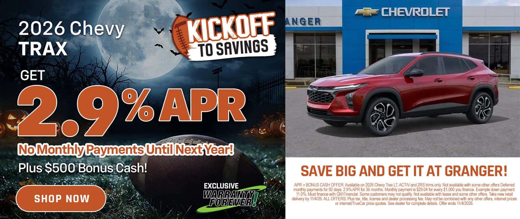 Granger Chevrolet - Kickoff to Savings October APR Offer - 2026 Chevy Trax