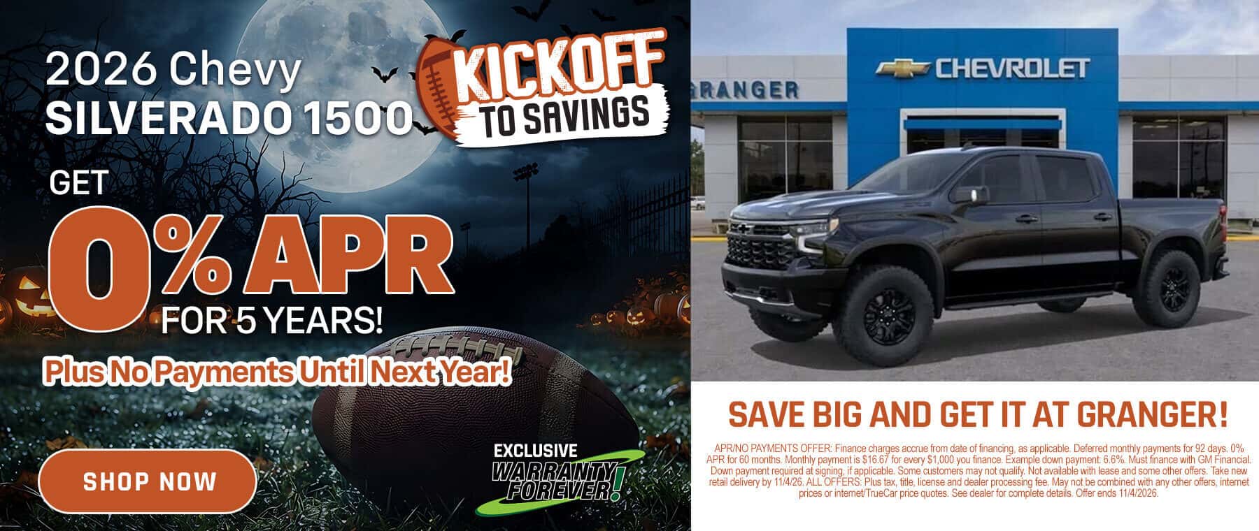 Granger Chevrolet - Kickoff to Savings October 0% APR Offer - 2026 Chevy Silverado 1500