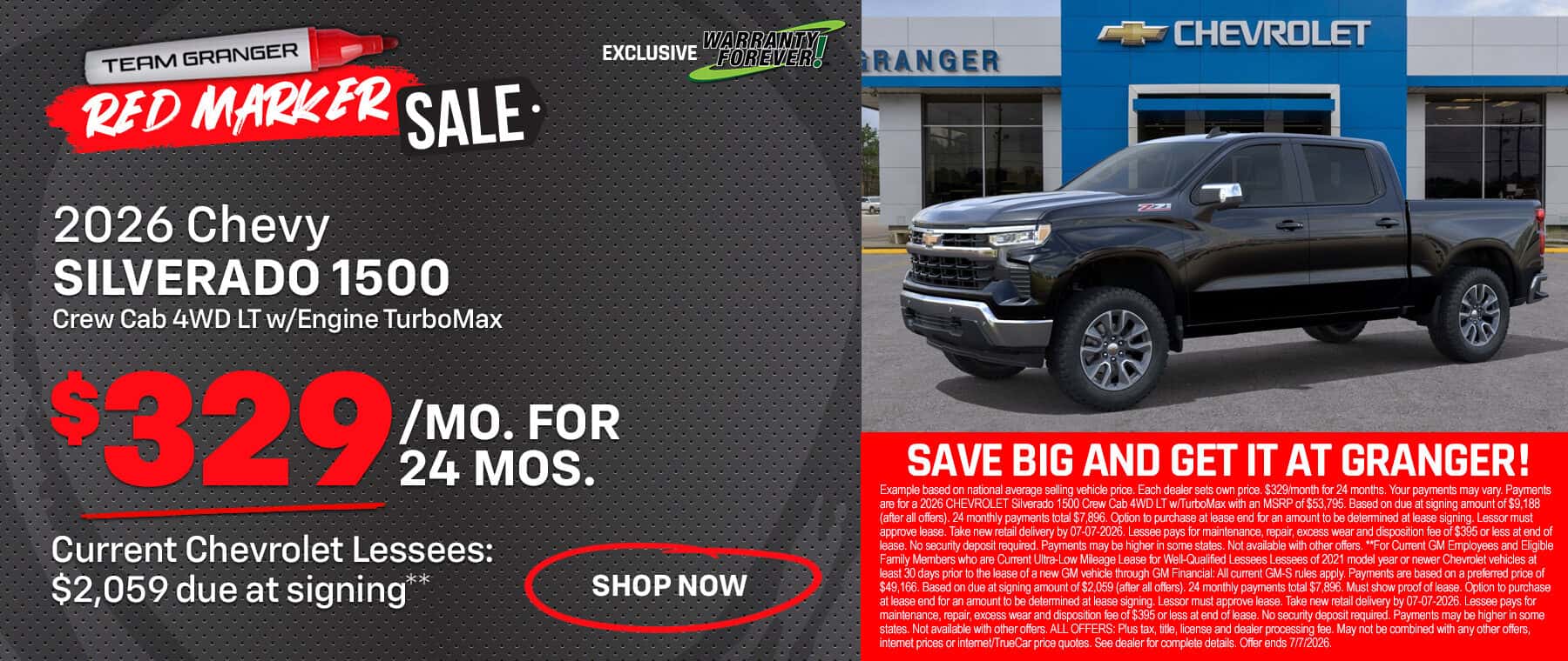 Granger Chevrolet - Red Marker Sale - 2026 Chevrolet Silverado 1500 Lease