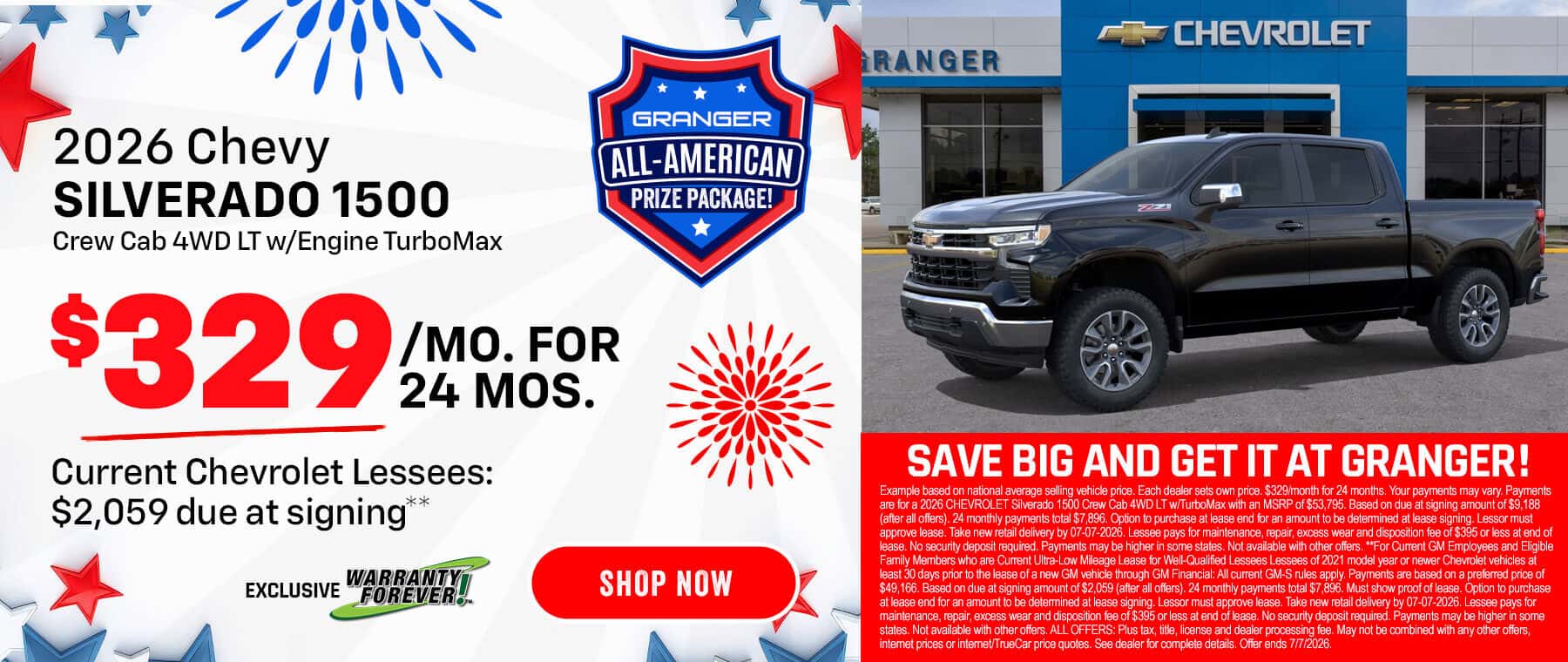 Granger Chevrolet 4th of July Sales Event - 2026 Chevy Silverado 1500 Lease Offer