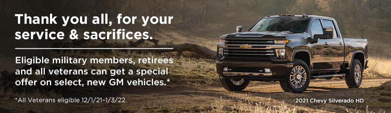 Thank you all, for your service & sacrifices. Eligible military members, retirees and all veterans can get a special offer on select, new GM vehicles.
