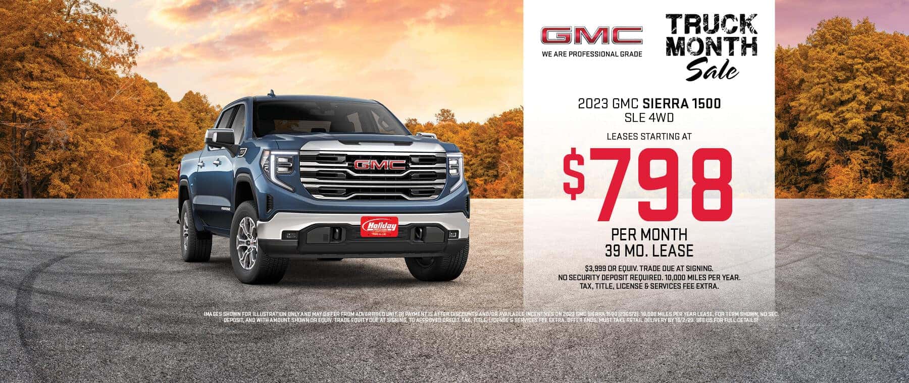 Lease a new 2023 GMC Sierra 1500 SLE 4WD starting at $798 per month for 39 months