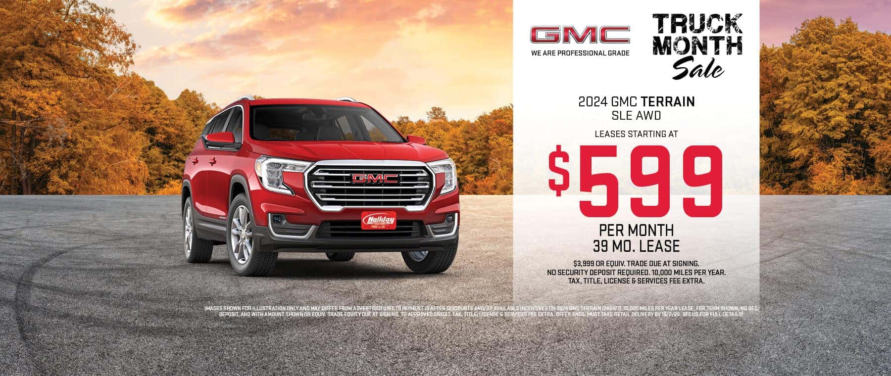 Lease a new 2024 GMC Terrain SLE AWD starting at $599 per month for 39 months