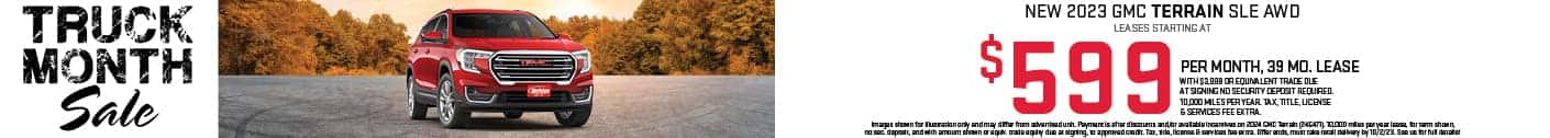 Lease a new 2024 GMC Terrain SLE AWD starting at $599 per month for 39 months