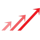 Tripworthy icon, three red arrows rising diagonally to the upper-right