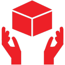 Give where we live icon, red hands with box above them