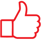 Tripworthy icon, red outline of a thumbs up