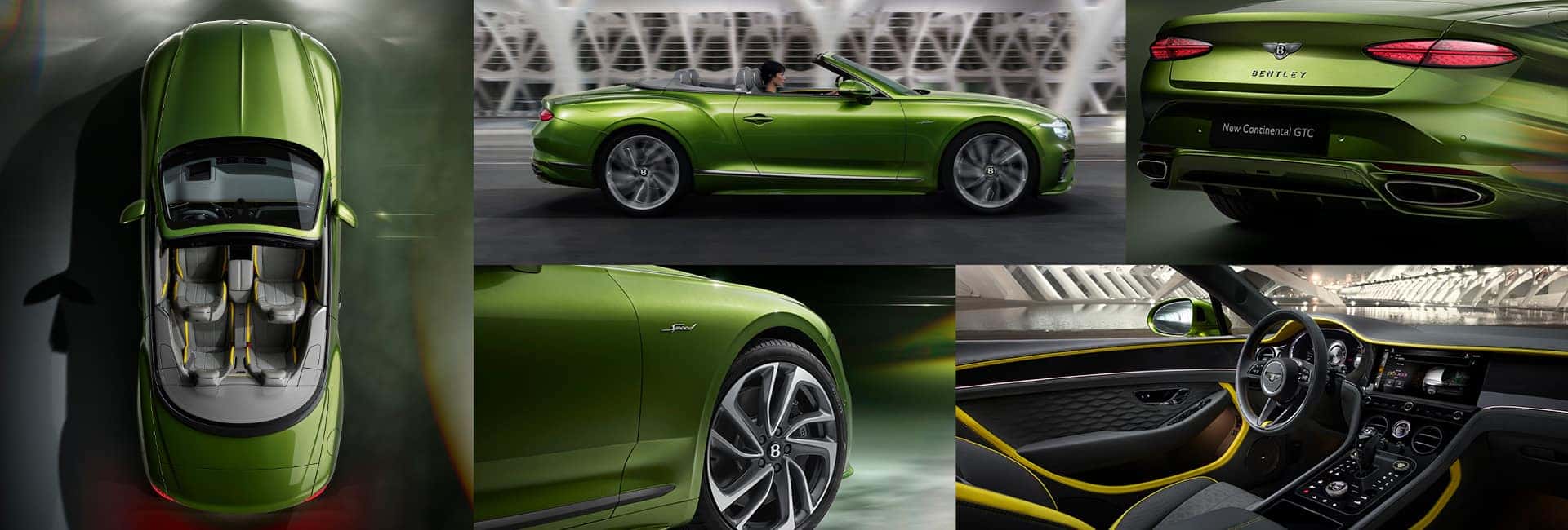 A collage of images of the Bentley Continental interior and exterior