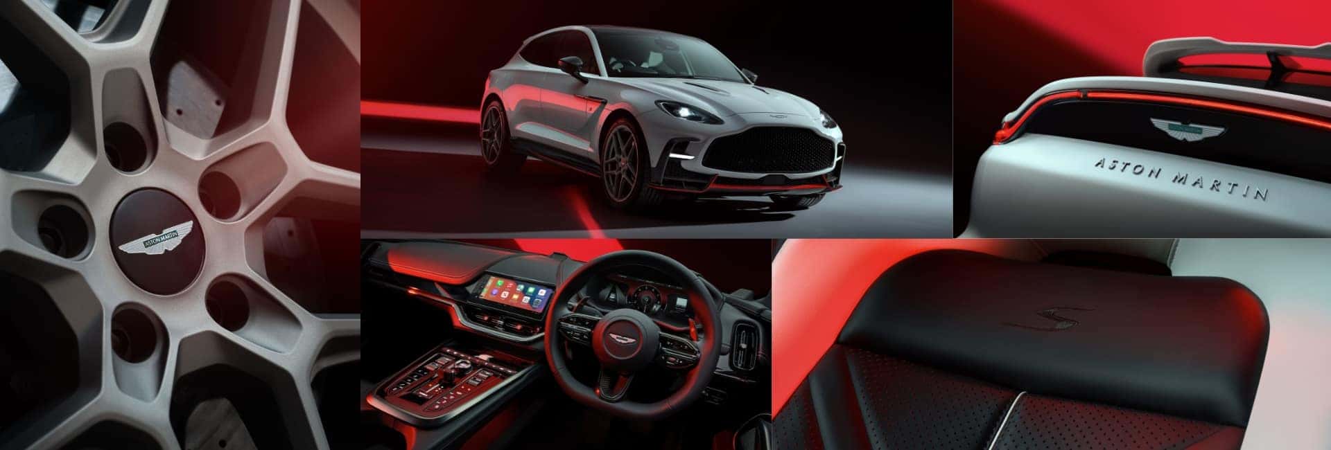 A collage of imagery of the Aston Martin DBX S