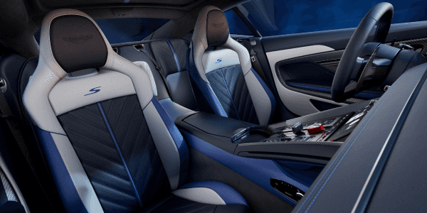 An image of the Db12 S interior showing DB12 S seats and S badging