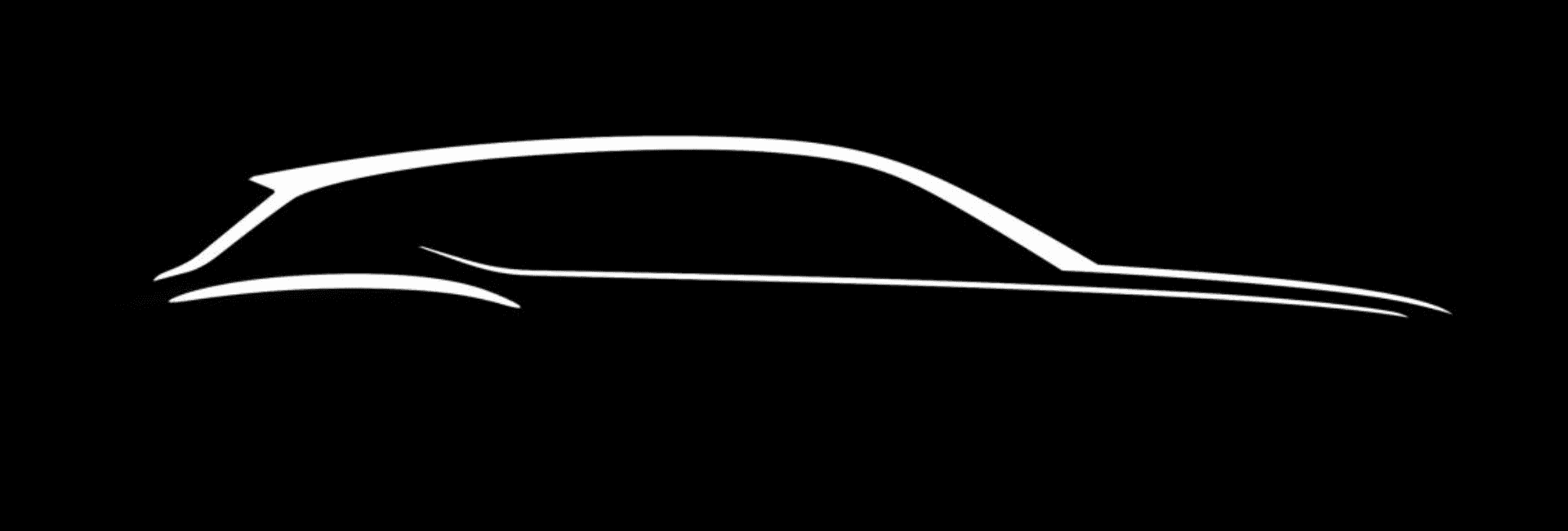 Teaser silhouette of the upcoming Bentley Torcal, featuring a sleek side profile outlined in white against a black background.