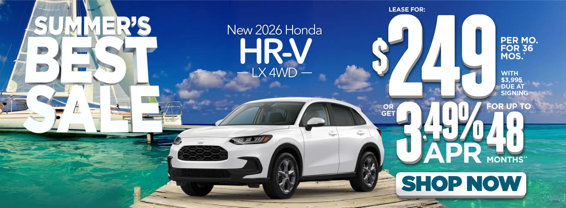 2026 Honda HR-V LX 4WD "Lease for $249 a month for 36 Months* with $3,995 due at signing Or get 3.49% APR financing for up to 48 Months**"