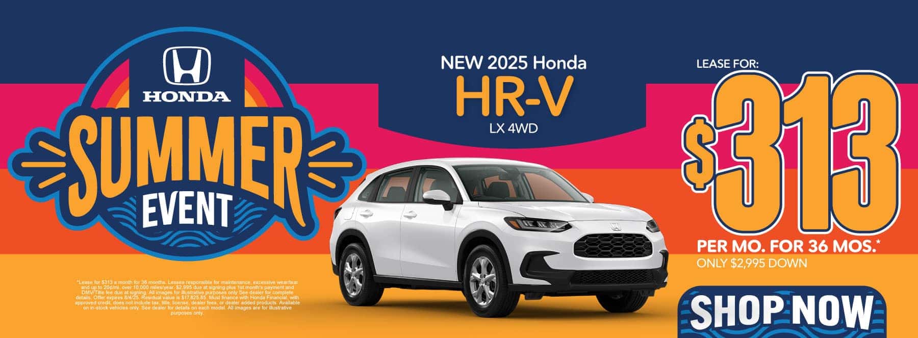 New 2025 Honda HRV LX 4WD Lease For: $313/mo, 36 months* ONLY $2,995 DOWN