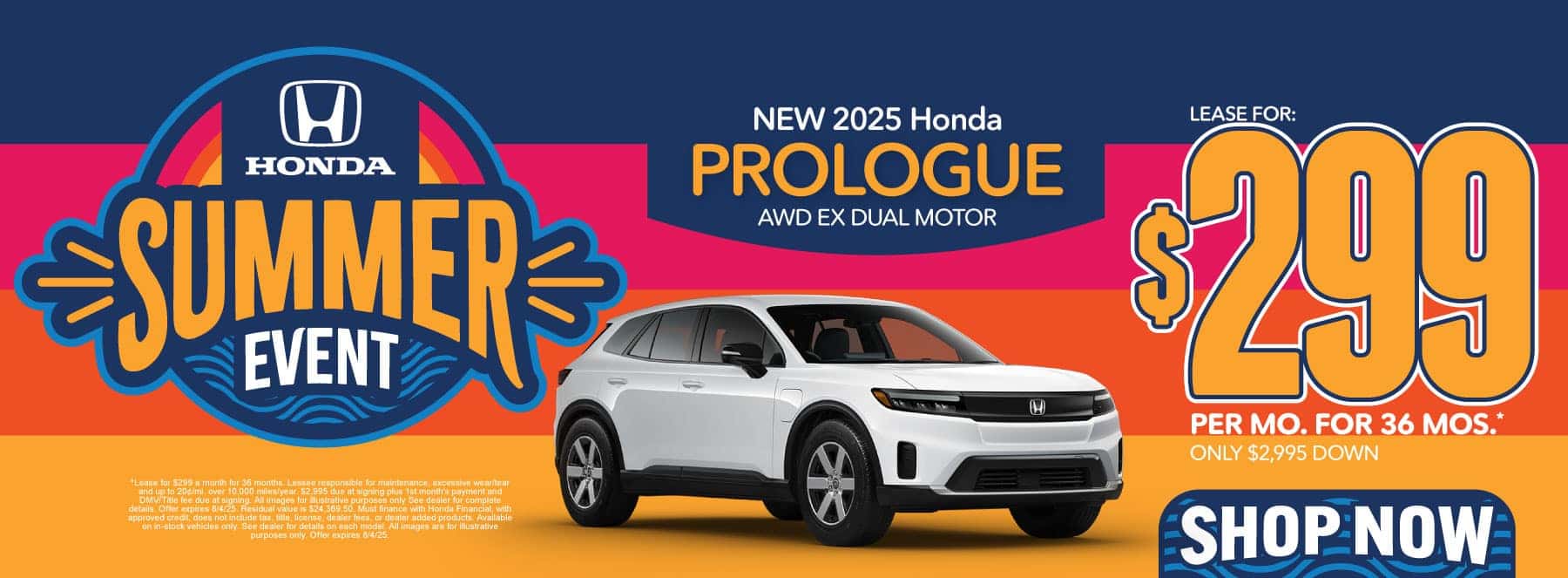 New 2025 Honda Prologue AWD EX Dual Motor Lease For: $299/mo, 36 months* ONLY $2,995 DOWN