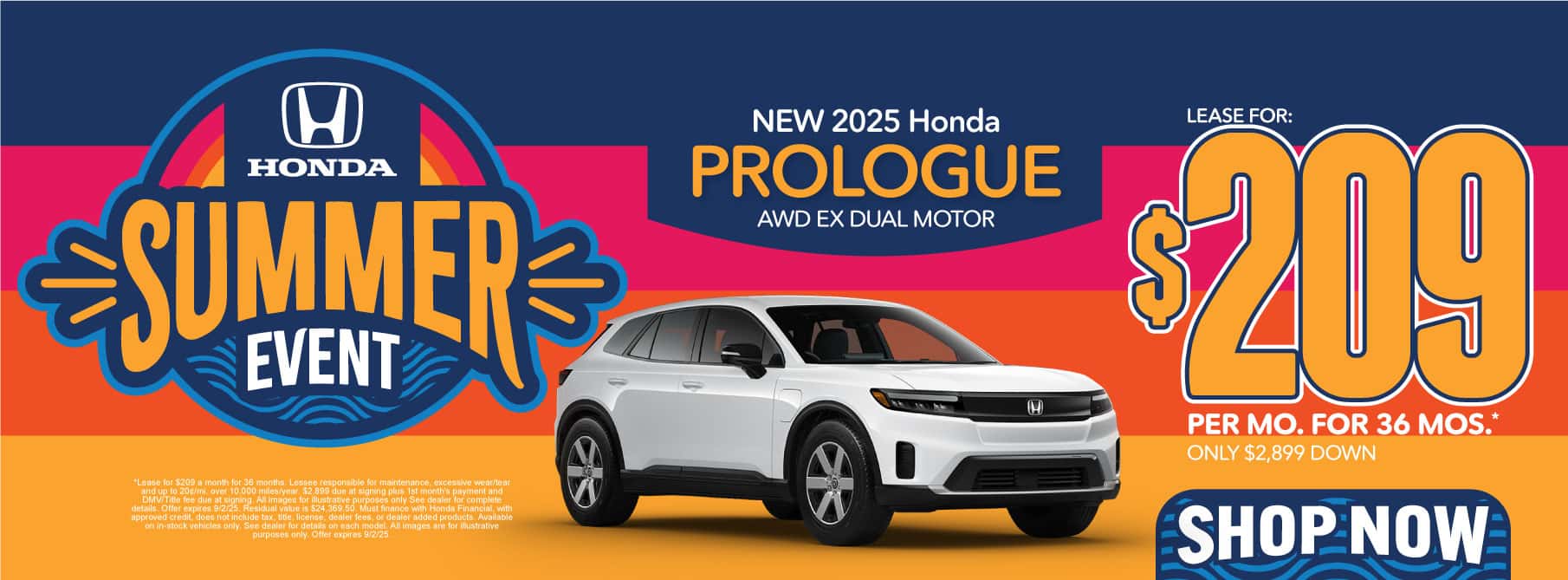 New 2025 Honda Prologue AWD EX Dual Motor Lease For: $209/mo, 36 months* ONLY $2,899 DOWN