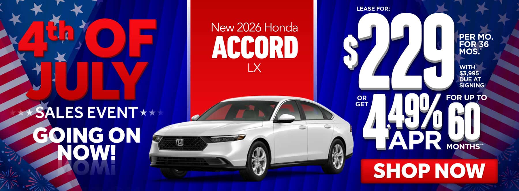 2026 Honda Accord LX "Lease for $229 a month for 36 Months* with $3,995 Due at signing Or get 4.49% APR financing for up to 60 months**"