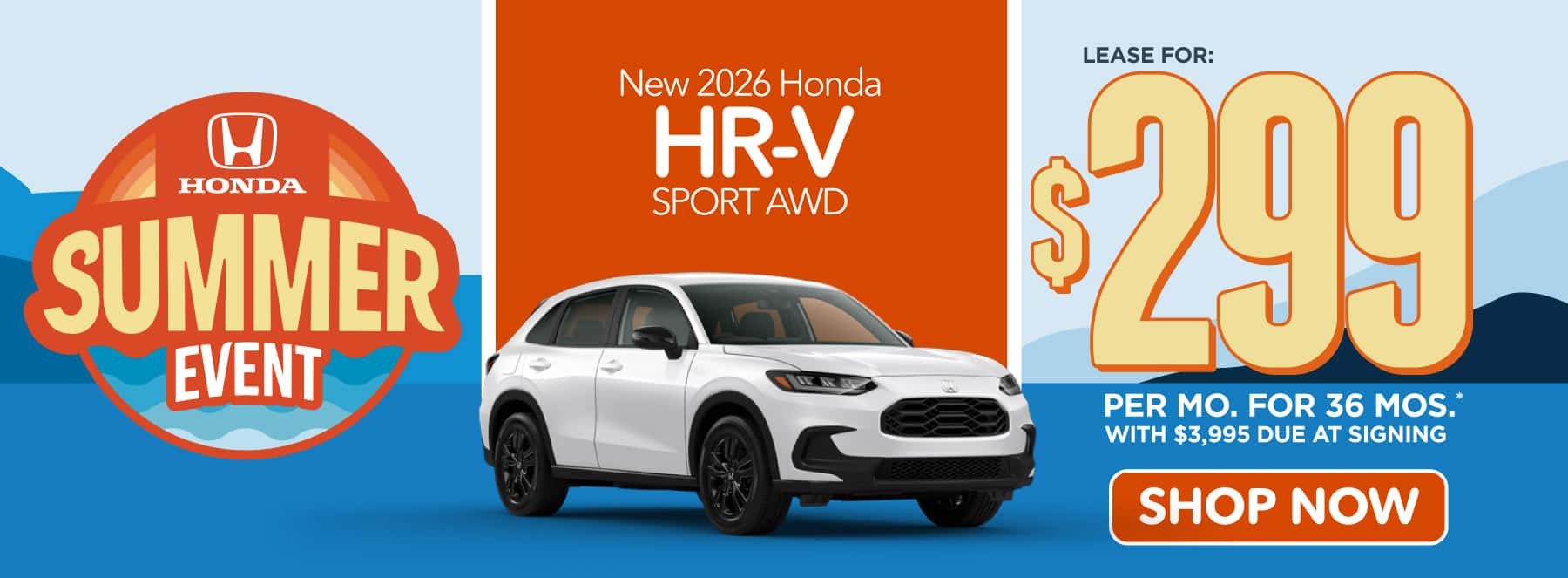 2026 Honda HR-V Sport AWD "Lease for $299 a month for 36 Months* with $3,995 due at signing"