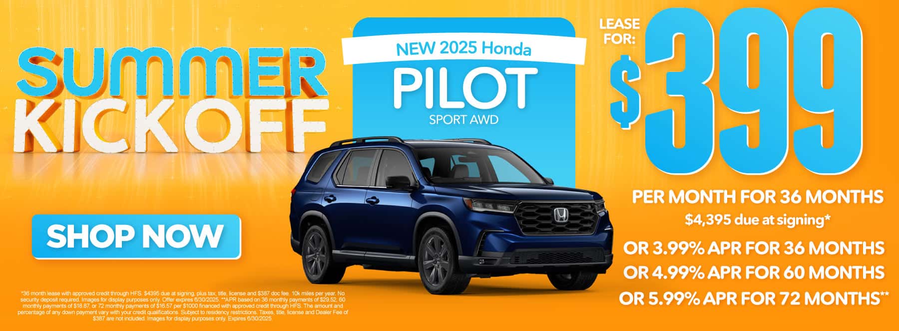 New 2025 Honda Pilot Sport AWD-$399 per month lease for 36 months, $4395 due at signing* Or 3.99% APR for 36 months / 4.99% APR for 60 months / 5.99% APR for 72 months**