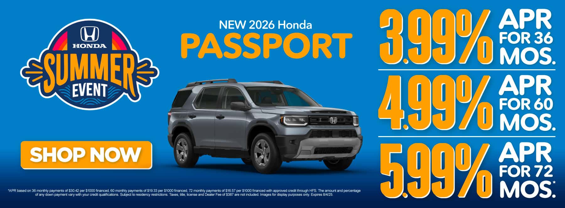 New 2026 Honda Passport 3.99% APR for 36 months / 4.99% APR for 60 months / 5.99% APR for 72 months*