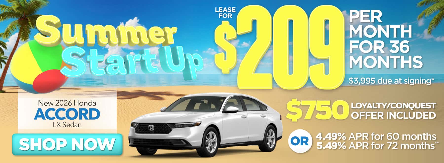 New 2026 Honda Accord LX Sedan-$209 per month lease for 36 months, $3995 due at signing* INCLUDES $750 LOYALTY/CONQUEST OFFER Or 4.49% APR for 60 months / 5.49% APR for 72 months**