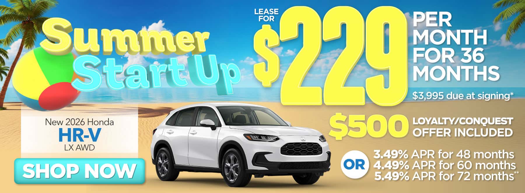 New 2026 Honda HRV LX AWD-$229 per month lease for 36 months, $3995 due at signing* INCLUDES $500 LOYALTY/CONQUEST OFFER 3.49% APR for 48 months / 4.49% APR for 60 months / 5.49% APR for 72 months**