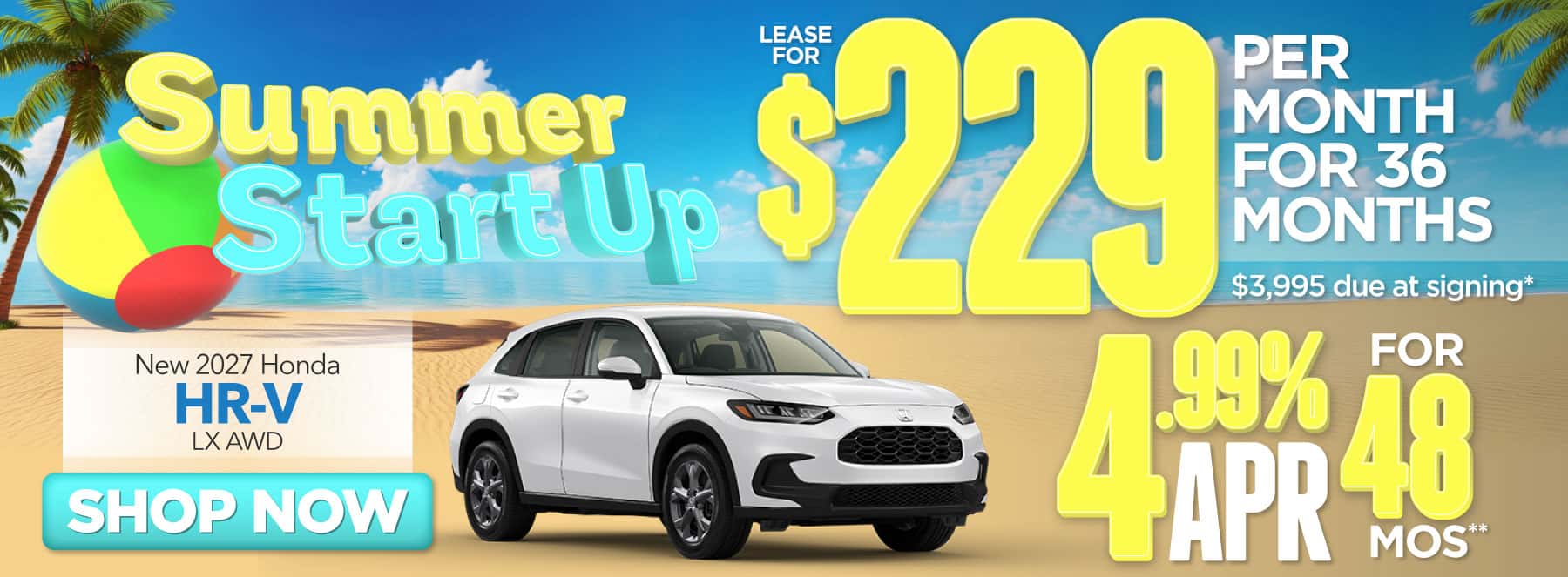 New 2027 Honda HRV LX AWD-$229 per month lease for 36 months, $3995 due at signing* 4.99% APR for 48 months**