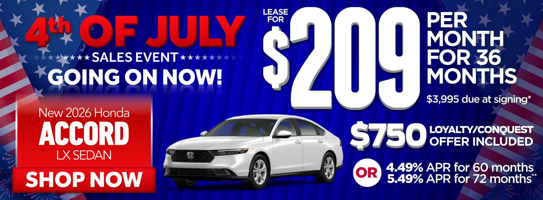 New 2026 Honda Accord LX Sedan-$209 per month lease for 36 months, $3995 due at signing* INCLUDES $750 LOYALTY/CONQUEST OFFER Or 4.49% APR for 60 months / 5.49% APR for 72 months**