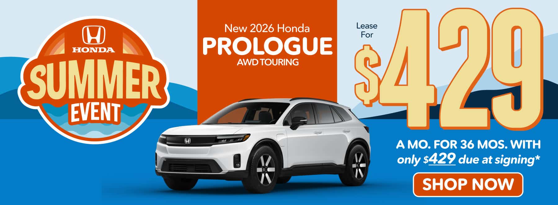 2026 Honda Prologue AWD Touring Lease for $429 a month for 36 Months with Only $429 due at signing*