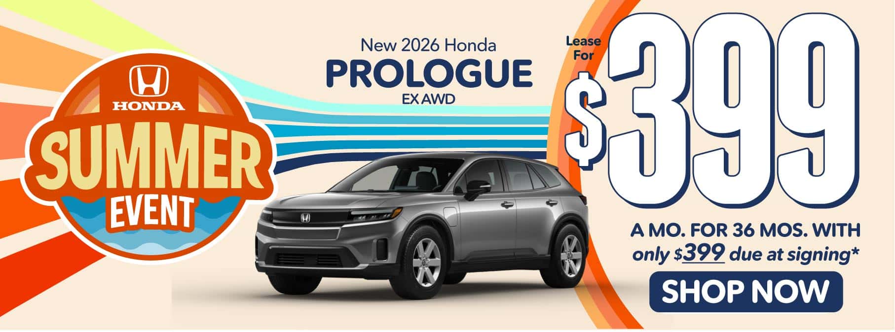 2026 Honda Prologue EX AWD Lease for $399 a month for 36 Months with Only $399 due at signing*