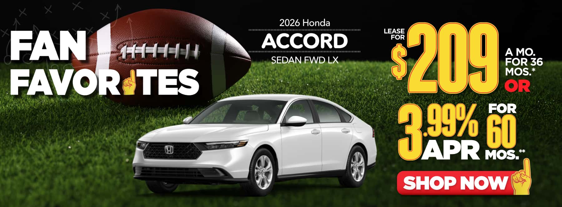 2026 Honda Accord Sedan FWD LX Lease for $209 a month for 36 Months or 3.99% APR for 60 Months**