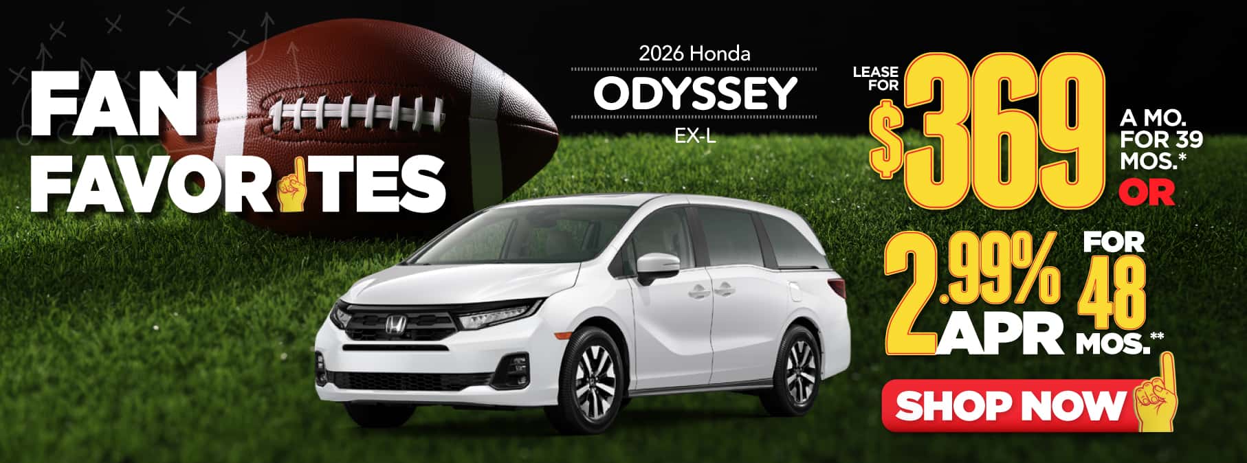 2026 Honda Odyssey EX-L Lease for $369 a month for 39 Months* or 2.99% APR for 48 months**