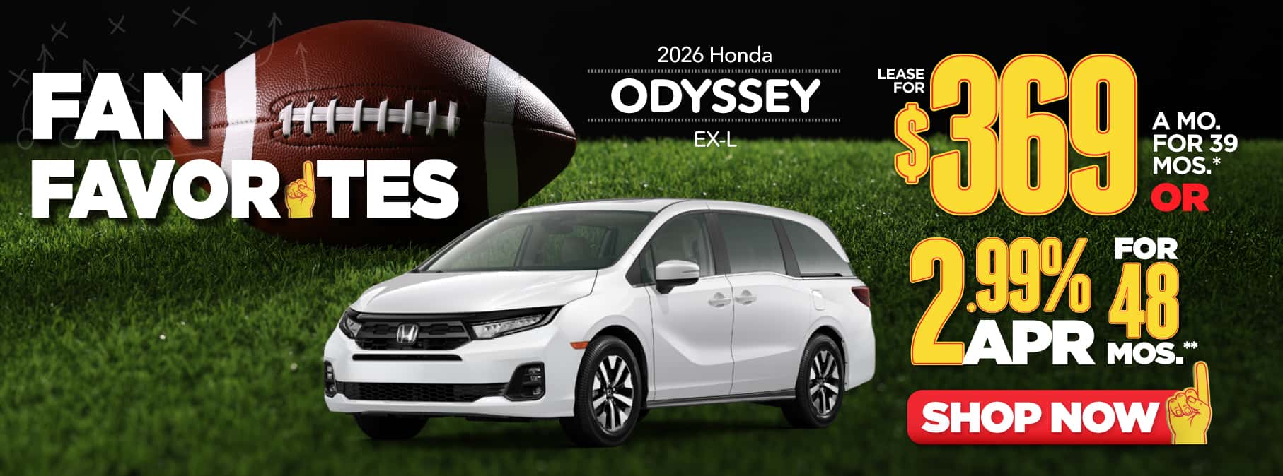 2026 Honda Odyssey EX-L Lease for $369 a month for 39 Months* or 2.99% APR for 48 months**